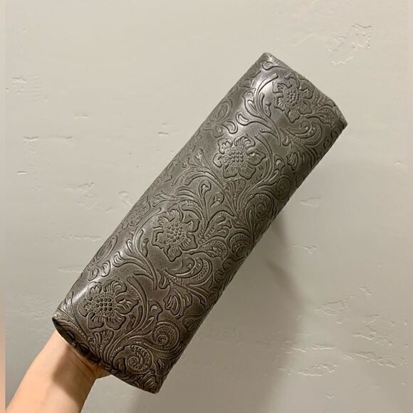 Handsewn Genuine Leather Floral Embossed Double Kiss-lock Clutch/Shoulder Bag - Picture 11 of 14